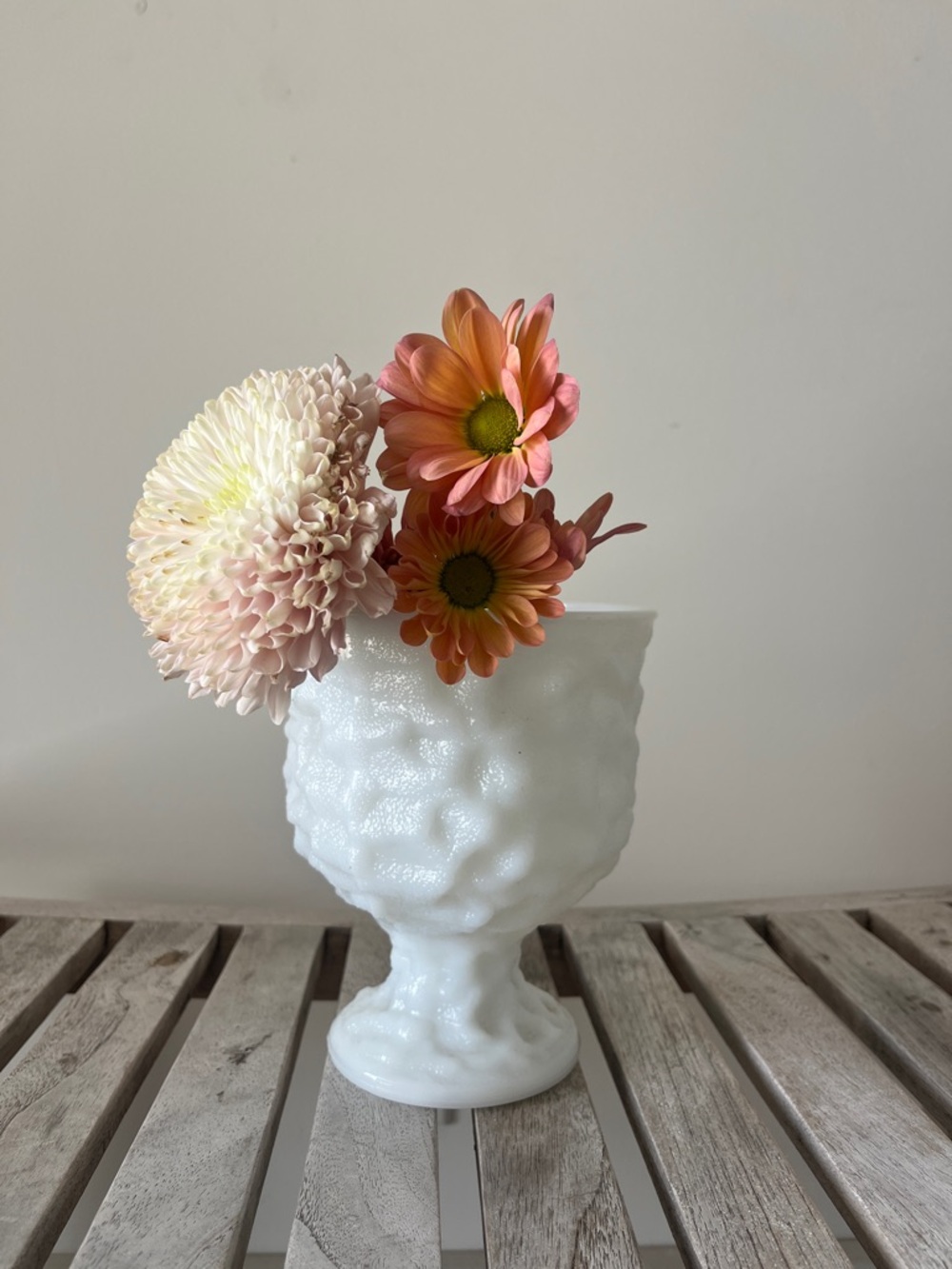 Vintage E.O. Brody Milk Glass Pedestal Vase Hobnail Grape Cleveland USA